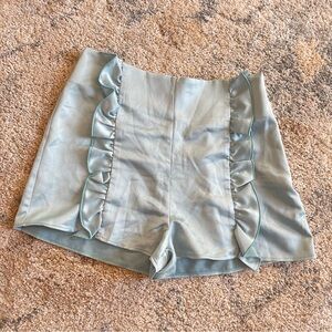 Missguided Light Blue Silky Ruffle Shorts